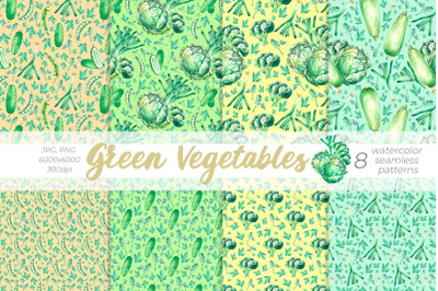 Green Vegetables, Watercolor Patterns PNG, JPG