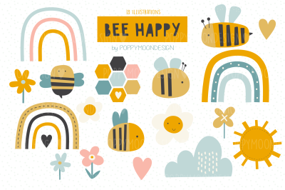 Bee Happy clipart set