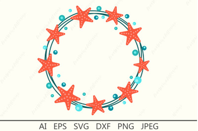 Circle summer border svg&2C; Seashell monogram frame svg