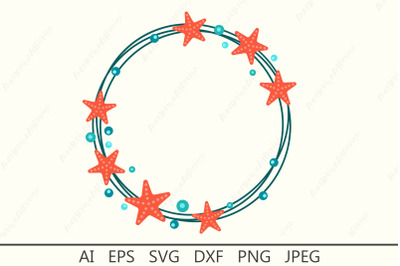 Starfish monogram frame svg&2C; Circle summer wreath dxf