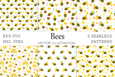 Bees pattern. Honey pattern. Bees background. Bees SVG