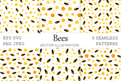 Bees pattern. Honey pattern. Bees background. Bees SVG