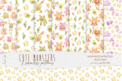 Cute monsters seamless pattern/ Digital paper- 8 JPEG file