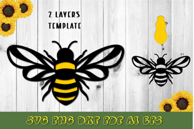 Bee SVG. 3D Layered SVG. 3D Bee. Cut Template.