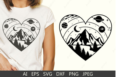 Mountain and galaxy svg, Outdoor svg, Camping shirt design