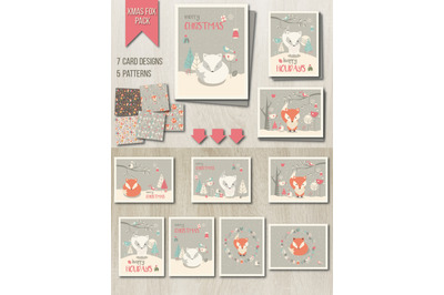 Xmas Fox Pack  Cards + Patterns