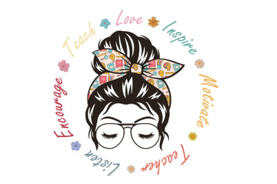 Messy Bun Teacher Word Art Sublimation