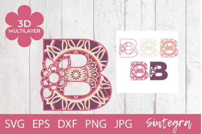 Floral Letter B Mandala 3D Multilayer SVG Cut File
