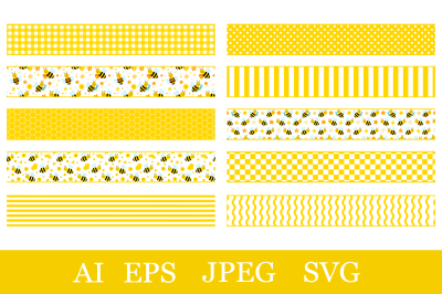 Bees seamless ribbons. Abstract yellow ribbons template