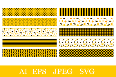 Bees seamless ribbons. Abstract yellow ribbons template