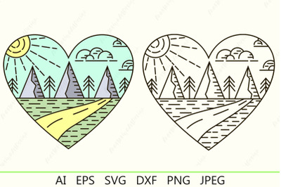 Camping outline svg, Nature landscape svg, Outdoor, Travel