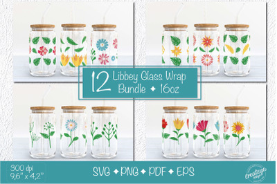 16 oz glass can wrap. Libbey glass wrap Bundle with Groovy Flowers and