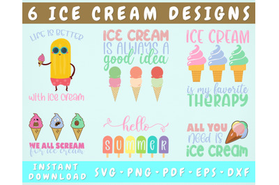 Ice Cream SVG Bundle&2C; 6 Designs&2C; Funny Ice Cream SVG&2C; Summer SVG