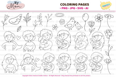 Mothers day coloring pages, svg bundle