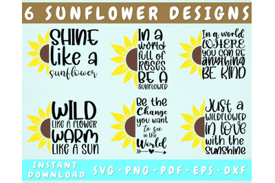 Sunflower Quotes SVG Bundle&2C; 6 Designs&2C; Sunflower Sayings SVG