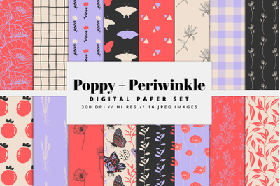 Poppy &amp; Periwinkle Digital Paper Set