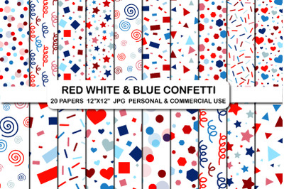 Red White and Blue Confetti Background Digital Papers Set