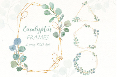 Watercolor Eucalyptus Wreath Clipart | Greenery Frames PNG.
