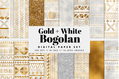 Gold &amp; White Bogolan Digital Paper