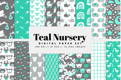 Teal Nursery Digital Paper