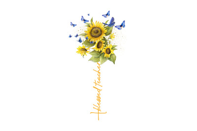 Sunflowers Bless the teacher God&#039;s gift for the teacher PNG