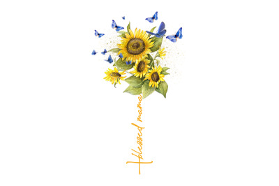 Mother Day Gift Design Blessed Mama Sunflower Sublimation PNG