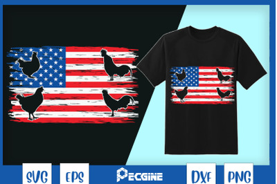 American Flag T Shirt Chicken USA