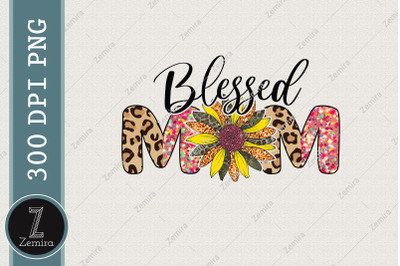 Blessed Mom Sunflower Leopard Graphic