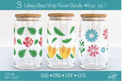 16 oz glass can wrap. Libbey glass wrap Bundle with Groovy Flowers and
