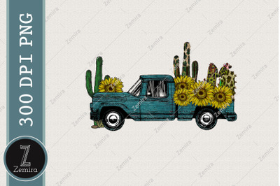 Western Truck Turquiose Cactus Sunflower