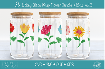 Libbey glass wrap Bundle with groovy Flowers. 16 oz glass can wrap