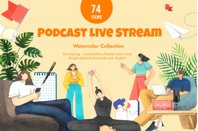 Podcast Live Stream Watercolor Illustration