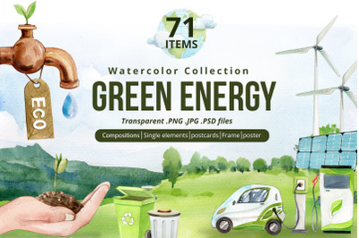 Green Energy Watercolor Illustration