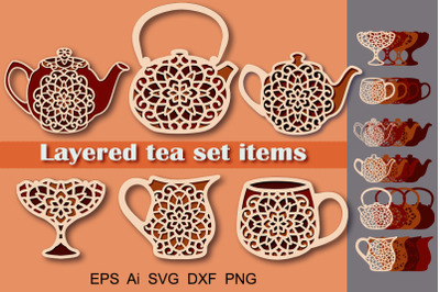 3D crafts. Tea set. SVG files for cutting.