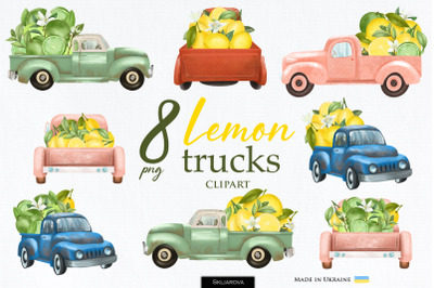 Old trucks with lemons clipart