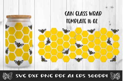 Can Glass Wrap Bee . Libbey Can Glass Full Wrap. Bee SVG.