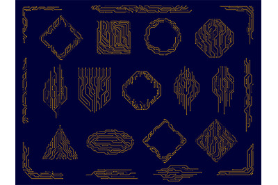 Circuit board. Digital technology dividers, energy line corners and te