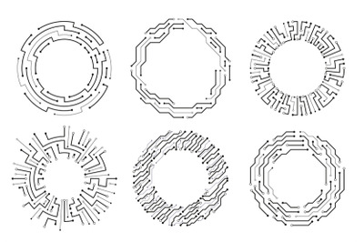 Circuit board circle frames. Abstract digital round frame, hardware bo