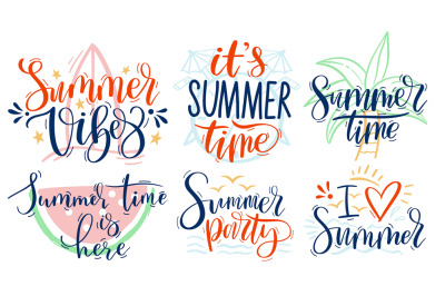 Summer time. Hand drawn lettering&2C; summer tags and season party vector