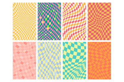 Groovy grid. Wavy psychedelic background, 70s swirl texture and trippy