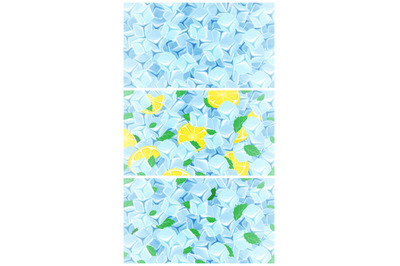 Ice cubes background. Mint ice with lemon, arctic fresh cold and clear