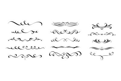 Calligraph dividers. Elegant vintage flourishes, text delimiters decor