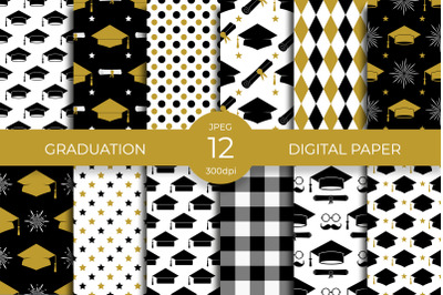 Graduation Digital Paper Bundle. Graduate Seamless Pattern
