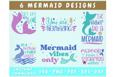 Mermaid Quotes SVG Bundle, 6 Designs, Mermaid Sayings SVG, Mermaid PNG