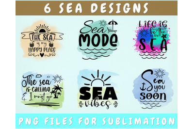 Sea Sublimation Designs Bundle, 6 Sea Quotes PNG Files, Sea Shirt PNG