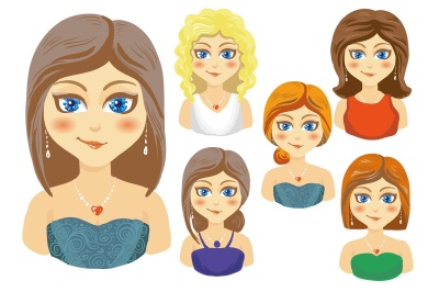 6 cute female avatars. Vector