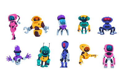 Cute robot. Cartoon artificial intelligence bot mascot, funny robot ch