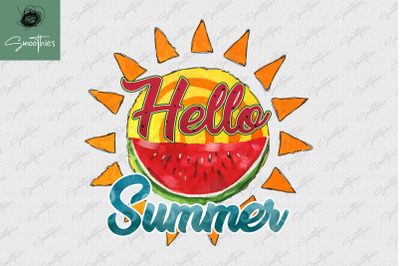 Hello Summer Sun And Watermelon PNG