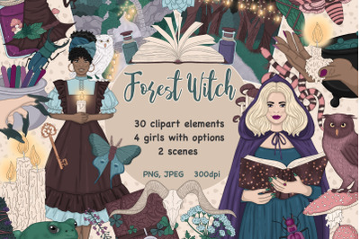 Forest Witch Cliparts Girls Scenes