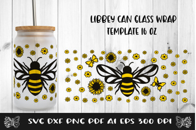 Libbey Glass Wrap Bee SVG. Can Glass Full Wrap Cut File.